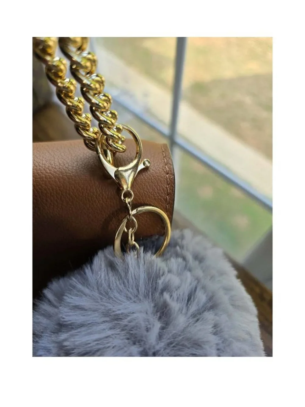 Gray Faux Fur Pom-Pom Bag Charm